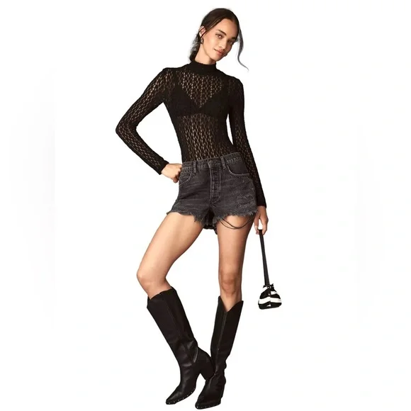 Anthropologie PILCRO Devon Rhinestone Distressed Denim Shorts Black Wash 25 NWT - Picture 4 of 13